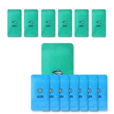 송월타월 큐티데일리 요일수건 토요일 초록 7p + 일요일 하늘 7p, 혼합 색상, 1세트