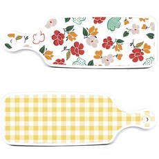 로엠디자인 서빙도마 보드 2p 체크파스텔옐로우보드 세트, 체크파스텔옐로우, floral 목련 패턴, 1세트