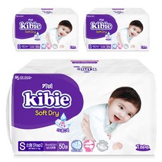 키비 소프트드라이 밴드형 일회용 기저귀 아동공용 수출용, 소형(S), 150매