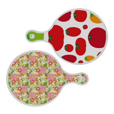 로엠디자인 서빙 도마 토마토형상원형 2p 세트, 토마토형상원형, 분홍장미넝쿨원형, 1세트