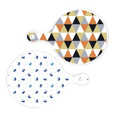 로엠디자인 서빙 원형 도마 보드 2p 오렌지셰브런패턴 세트, 오렌지셰브런패턴, 팽귄, 1세트