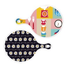로엠디자인 서빙 원형 도마 보드 2p 주방패턴 세트, 주방패턴, 클래식플라워, 1세트