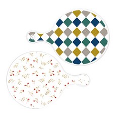 로엠디자인 서빙 도마 원형 보드 2p 레트로다이아몬드패턴 세트, 레트로다이아몬드패턴, 장단색꽃고비, 1세트