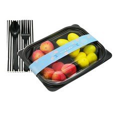 도나앤데코 일회용도시락 2칸 사각 블랙 도시락 10p + 맛있게드세요 벚꽃띠지 블루 10p + 냅킨 10p + 스푼 10p + 포크 10p 블랙, 1세트, 5종