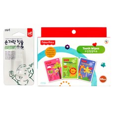 쁘띠마망 손가락칫솔 + 피셔프라이스 구강청결티슈 50p, 1세트
