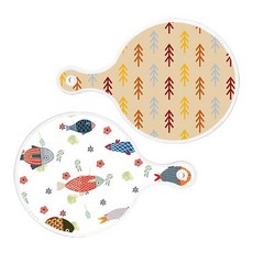 로엠디자인 원형 서빙 도마 보드 2p 소나무두목색 세트, 소나무두목색, 물고기패턴, 1세트