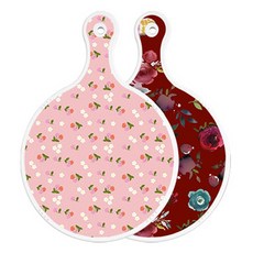 rom 設計雙面圓形服務砧板板猩紅色櫻桃, 紫色花朵藝術品, 1個