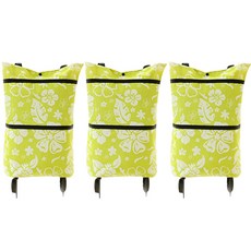 앤티스 주방용품 휴대용 바퀴 쇼핑 카트, 꽃무늬 그린, 3개
