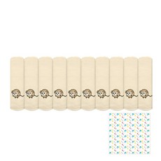 송월타월 12간지 꾸러기캐릭터 타올 10p + 리틀쥬 가제 손수건 흰색, 원숭이(베이지), 1세트
