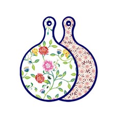 로엠디자인 블루 에디션 양면 원형 서빙 도마 보드 로맨틱장미, 자색플라워패턴, 1개
