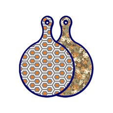 로엠디자인 블루에디션 양면 원형 서빙도마 보드 샤이닝패턴, 토색플라워, 1개