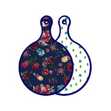 Roem Design藍色版雙面圓形上菜板砧板 藍色花朵, 松樹藝術品, 1個
