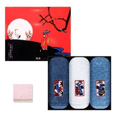 송월타월 화투세면타월 연파랑 + 흰색 + 진파랑 청단선물세트 + 허니펜스 핸드타월 분홍, 혼합 색상, 1세트