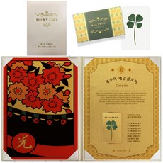 럭키심볼 행운의 네잎클로버 생화 오광 고급케이스 삼광 + 네잎생화 코팅카드 봉투, 혼합 색상, 1세트