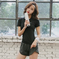 나야스타일 여성용 요가복 반팔티 + 브라탑 + 반바지 세트 101