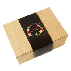 도나앤데코 원터치 런치박스 도시락 포장 세트, 1세트, 도시락 크라프트 대 4p + 메리크리스마스 컬러풀 리스장식 와이드띠지 블랙 4p