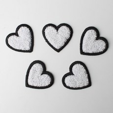 패션포인트 미니 자수 와펜 40 x 38 mm, 보슬이하트 화이트실버, 5개입