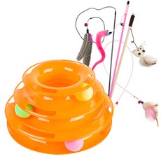 딩동펫 고양이장난감 캣타워트랙 오렌지 + 낚시대 장난감 4종 B세트, 혼합 색상, 1세트
