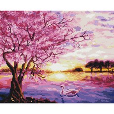 아트조이 DIY 보석 십자수 캔버스형 50 x 40 cm, 벚꽃 호수, 1세트