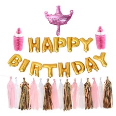 미니띠네 생일파티 왕관 알루미늄 테슬 가랜드 세트, 핑크, 1세트