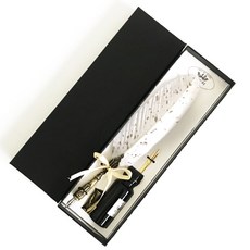 미니제이드 깃털 만년필 + 잉크 + 촉 선물세트, 0.5mm, 화이트