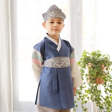 아가명주 남아용 은띠블루꽃 한복