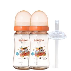 리틀밥독 PPSU 노꼭지젖병 300ml 트윈팩 + 교체용 빨대, 노꼭지, 오렌지