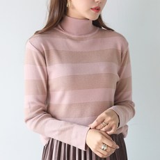 빼빼 여성용 포근한 단가라배색 폴라니트티셔츠