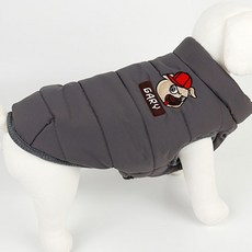 자수 차이나 넥 패딩 강아지 겨울 옷, 그레이