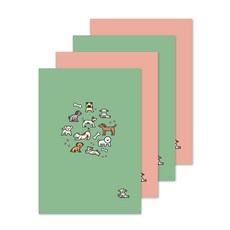 멜로우 강아지 무선 노트 4종, 혼합색상, 1세트