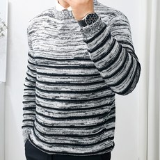 더클래식 남성용 봄 잔스트라이프 단가라 라운드 니트