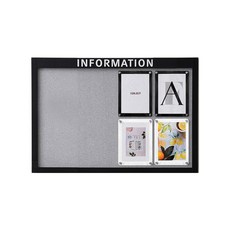 휴그린 블랙 프레임 딥그레이 패브릭 자석부착형 아크릴 게시판, 알루미늄