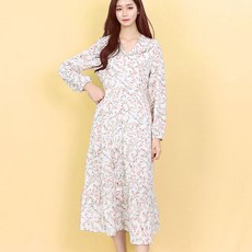 페이퍼먼츠 레이스 프릴 넥 박시 플라워 긴팔 롱 원피스 10256