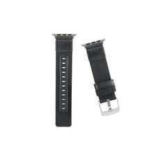 비쉐르 애플워치 3/4/5 미니멀 빈티지 패브릭 밴드 (38/40mm 호환 가능), 버클(실버), 스트랩(블랙), 1세트