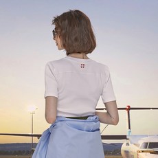알에스브이피 여성용 퍼프 슬리브 슬림 반팔 티셔츠
