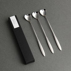 인스푼 엔젤하트 롱티스푼 3p + 스티커 + 검정색케이스, 실버, 1세트