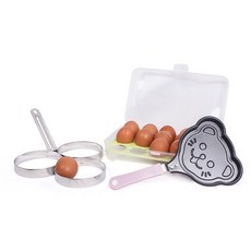 벅703 원형 계란틀 3구 + 계란케이스 15구 랜덤발송 + 미니 프라이팬 랜덤발송, 혼합색상, 1세트