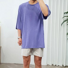 더클래식 남성용 오버핏 린넨 트임 7부 슬라브 롱 티셔츠