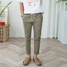 더클래식 남녀공용 통기성 린넨 스판 밴딩 여름 테이퍼드핏 9부 슬랙스 긴바지