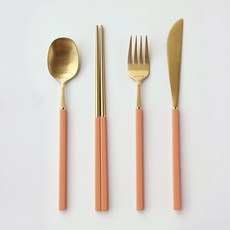  제이테이블 모모 망고 골드 커트러리 디너 1인 세트, 브릭, 숟가락 + 젓가락 + 디너포크 + 디너나이프 