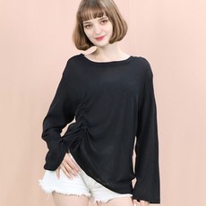 페이퍼먼츠 여성용 시스루 셔링 포인트 긴팔 니트 티셔츠 12498