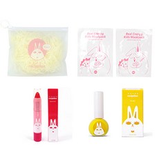 레시피박스 어린이 여행용 심플 메이크업 세트, 휴대용 파우치 + 어린이 마스크팩 2p + 립크레용 + 매니큐어 쁘띠 옐로우, 1세트