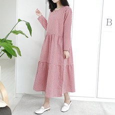 보리맘 작은체크 여성 임산부 원피스 A111