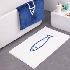 생선 한마리 모던 보슬 발매트 욕실매트, 화이트 + 네이비