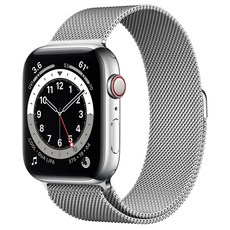 Apple 2020년 Watch Series 6 GPS + Cellular 44mm, Silver Stainless Steel(Case), Silver Milanese Loop)