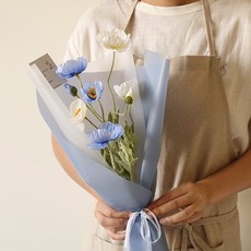 더플라워마켓 실크플라워 양귀비꽃다발 + 메시지, 블루(꽃), 02생일축하-1(메시지)