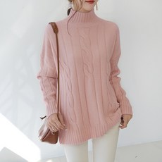 데일리앤 여성용 슬루밍 루즈핏 꽈배기 반목 니트