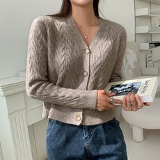 엔비룩 여성용 포슬 꽈배기 가디건