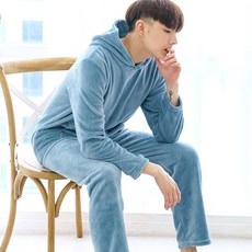 민트코코아 남성용 먼슬리 극세사 긴팔 후드 잠옷 상하 세트