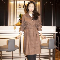 올리비아로렌 체크 블루핀 카라 바바리 코트 VOCEBWF8231